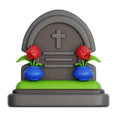 Gravestone With Flower  3D Icon