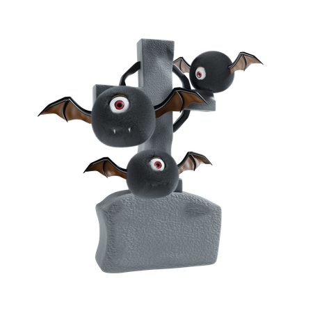 Gravestone With Halloween Bat  3D Icon