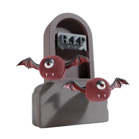 Gravestone With Halloween Bat  3D Icon