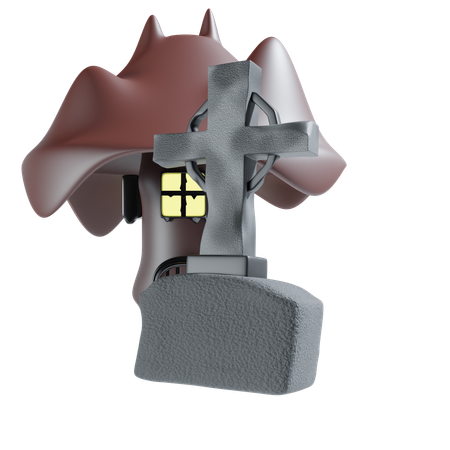 Gravestone With Haunted House  3D Icon