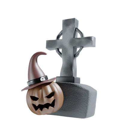 Halloween With Cross Gravestone Background 3D Icon