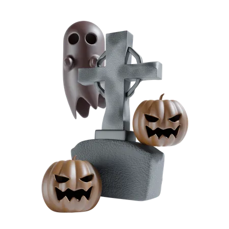 Halloween With Cross Gravestone Background 3D Icon