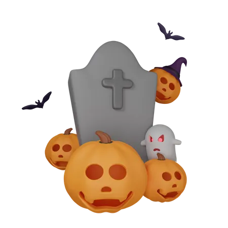 Gravestone With Pumpkin  3D Icon