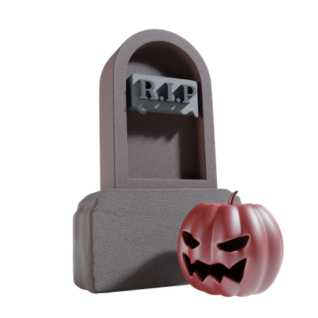 Gravestone With Pumpkin  3D Icon