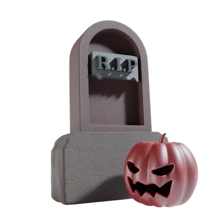 Gravestone With Pumpkin  3D Icon