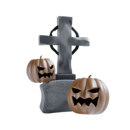 Gravestone With Pumpkin  3D Icon