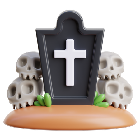 Gravestone With Skull  3D Icon