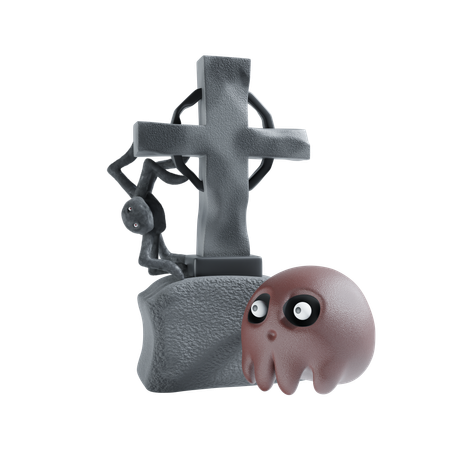 Gravestone With Skull  3D Icon