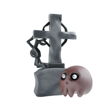 Gravestone With Skull  3D Icon