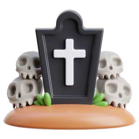 Gravestone With Skull  3D Icon