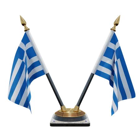 Support de drapeau de bureau double Grèce  3D Flag