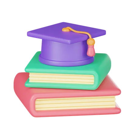 Student Graduation Cap On Books Stack 3D Icon