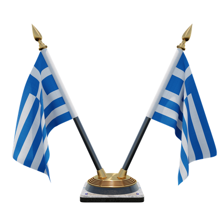 Greece Double Desk Flag Stand  3D Illustration
