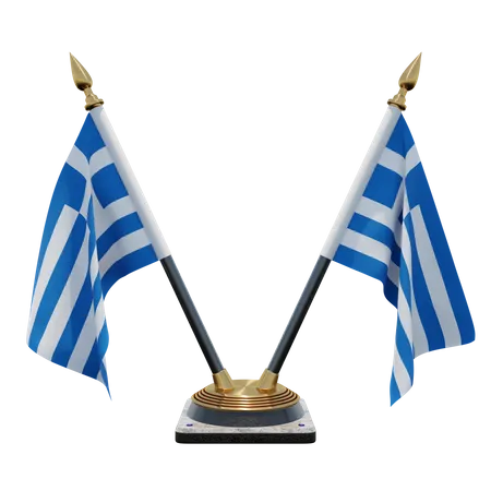 Greece Double Desk Flag Stand  3D Illustration