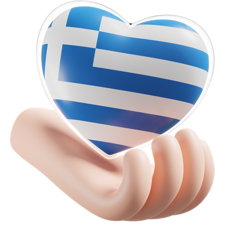 Greece Flag Heart Hand Care  3D Icon