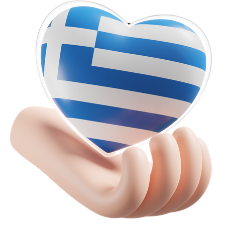 Greece Flag Heart Hand Care 3D Icon