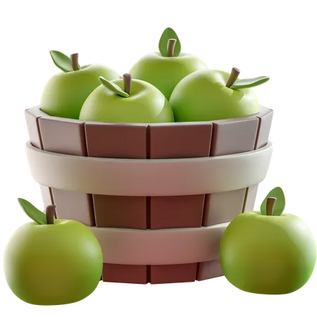 Green Apple Bucket  3D Icon