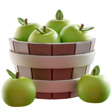 Green Apple Bucket  3D Icon