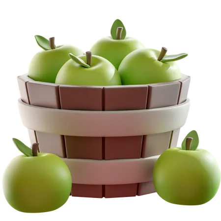 Green Apple Bucket 3D Icon
