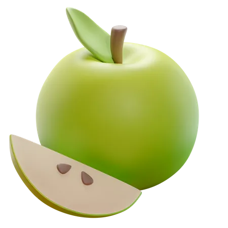 Green Apple With Slice  3D Icon