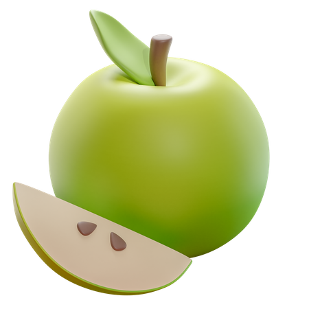 Green Apple With Slice  3D Icon