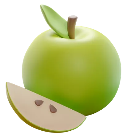 Green Apple With Slice 3D Icon
