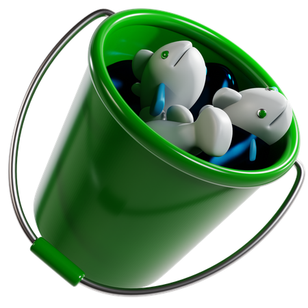 Green Bucket with Fish  3D Icon