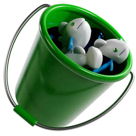 Green Bucket with Fish  3D Icon