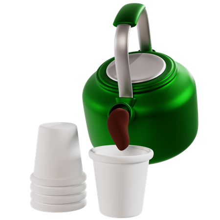 Green Camping Teapot with Disposable Cups  3D Icon