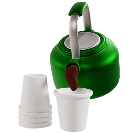 Green Camping Teapot with Disposable Cups  3D Icon