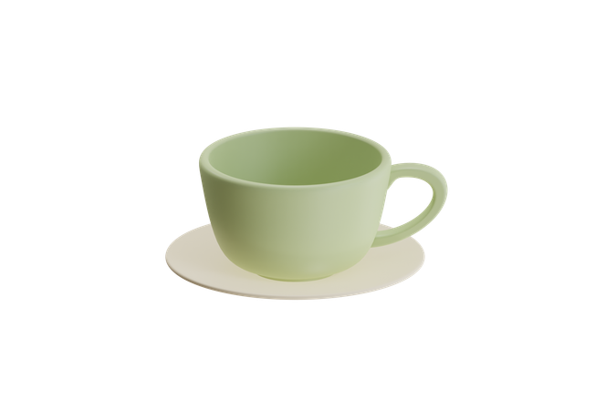 Green Ceramic Cup On Saucer  3D Icon