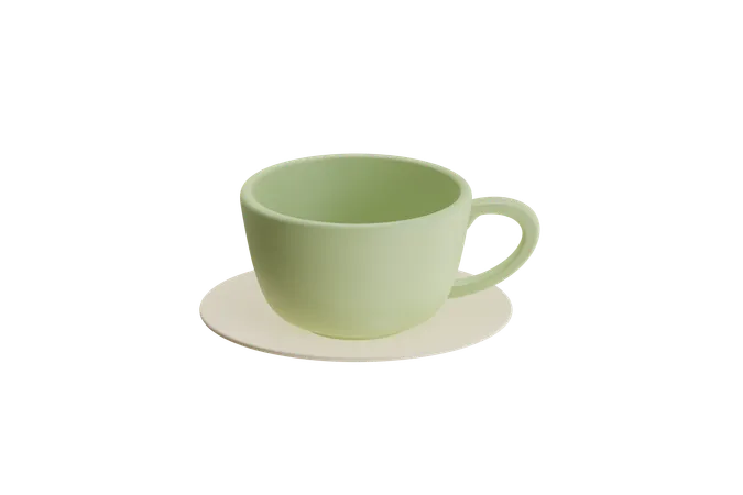 Green Ceramic Cup On Saucer  3D Icon