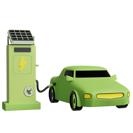 Green Electric Car  3D Illustration