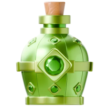 A Green Elixir Bottle With A Wooden Frame Perfect For 3 D Game Design 3D Icon