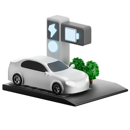 Green Ev Charging Setup  3D Icon