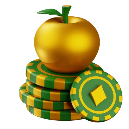 Green Golden Aple With Diamond Chip  3D Icon