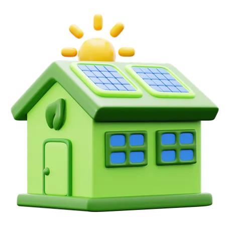 House With Solar Panel Roof And Sun Symbol For Alternative Environment Friendly Electricity Energy Ecology Concept 3 D Icon Illustration Render Design 3D Icon