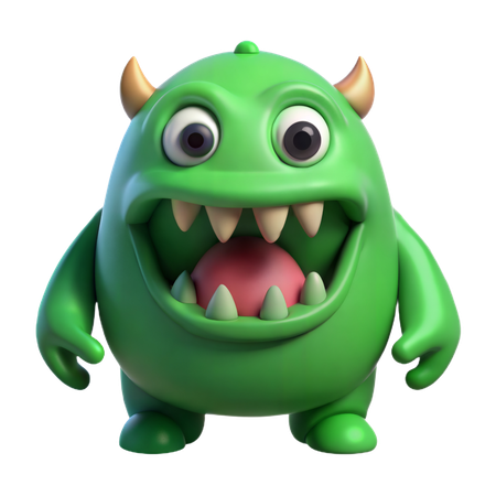 Green Monster with Big Teeth  3D Icon