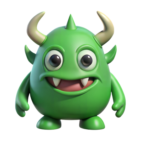 Green Monster with Horns  3D Icon