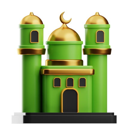 Green Mosque With Golden Domes  3D Icon