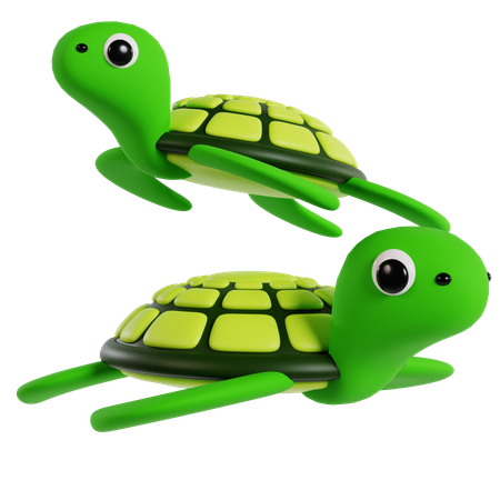 Green Sea Turtles in Motion  3D Icon