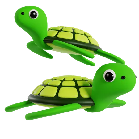 Green Sea Turtles in Motion  3D Icon