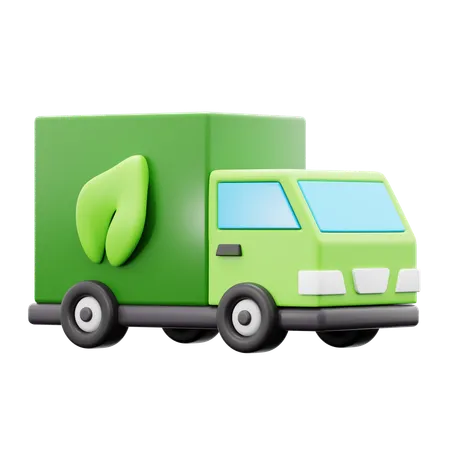 Eco Logistic Truck With Leaf For Environment Friendly Green Transportation Delivery 3 D Icon Illustration Render Design 3D Icon