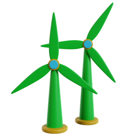 Green Wind Turbines Earth And Ecology  3D Icon