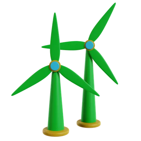 Green Wind Turbines Earth And Ecology  3D Icon