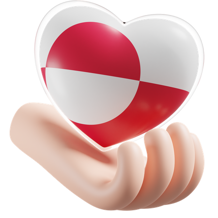 Greenland Flag Heart Hand Care  3D Icon