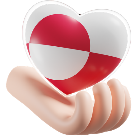 Greenland Flag Heart Hand Care 3D Icon