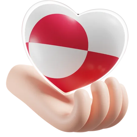 Greenland Flag Heart Hand Care  3D Icon