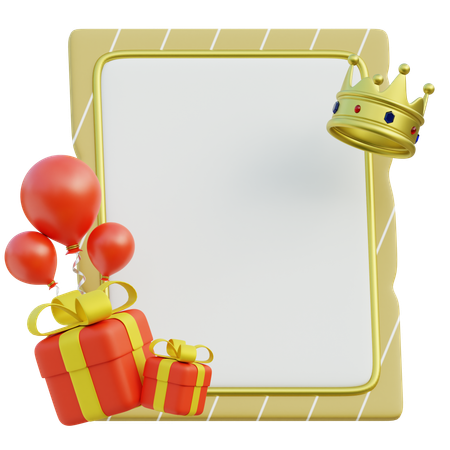 Greeting Card With Gift And Crown  3D Icon