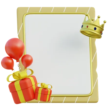 Greeting Card With Gift And Crown  3D Icon